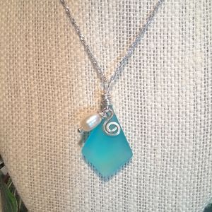 Sterling light blue beach glass necklace